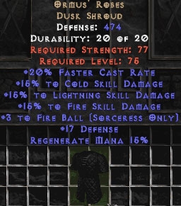 Ormus' Robes - 15% All/15% Regen & +3 Fire Ball