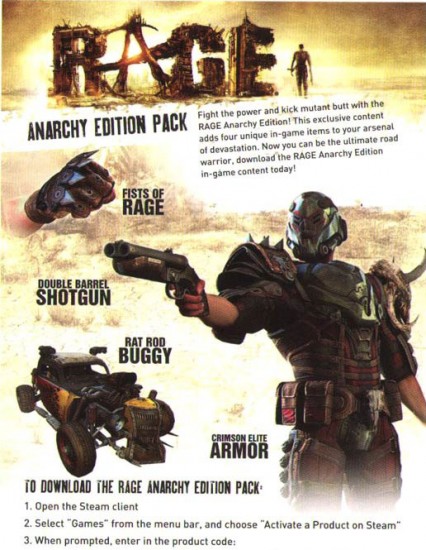 RAGE Anarchy Edition Pack DLC Steam Download Code