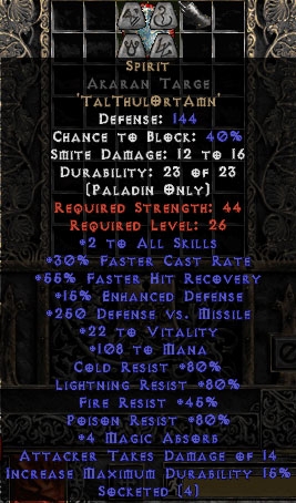 Spirit Akaran Targe 15%ed - 45 Res All - 35% FCR/89-111 Mana/3-8 MA